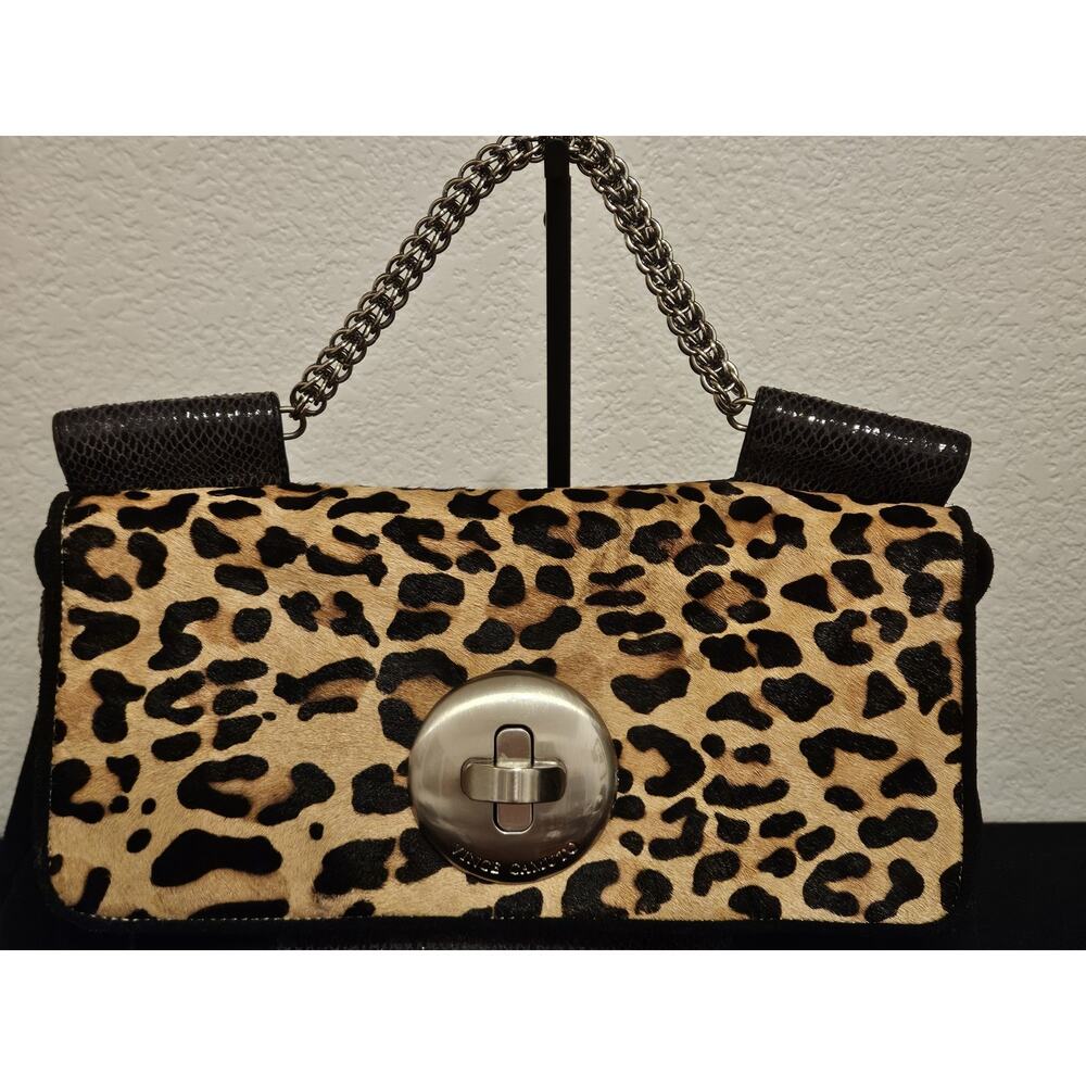 Vince Camuto Leather Animal Print Metal Handle Handbag 16x11x3 EUC - Picture 3 of 16